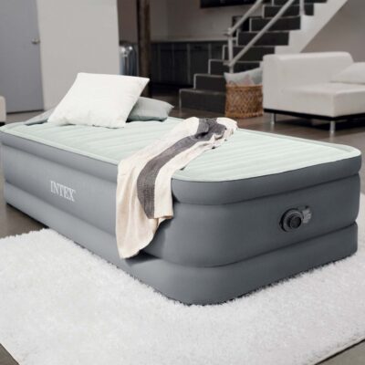 Intex 64902ND - Materasso Gonfiabile Dura-Beam PremAire Singolo, con Pompa Elettrica Incorporata, PVC, Multicolore, 99x191x46 cm