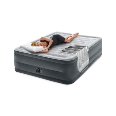 Intex 64418ND - Materasso Gonfiabile Dura-Beam Comfort Plush Hise Rise Matrimoniale, con Pompa Elettrica Incorporata, PVC, Grigio, 152x203x56 cm