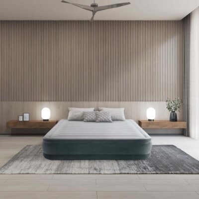 Intex 67770ND - Materasso Gonfiabile Dura-Beam Comfort Plush Matrimoniale, con Pompa Elettrica Incorporata, PVC, Grigio, 152x203x33 cm