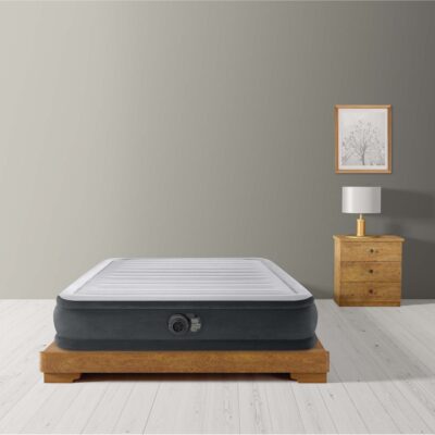 Intex 67768ND - Materasso Gonfiabile Dura-Beam Comfort Plush Piazza e Mezza con Pompa Elettrica Incorporata, PVC, Grigio, 137x191x33 cm