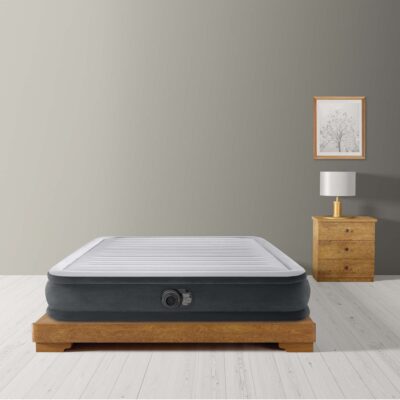Intex 67770ND - Materasso Gonfiabile Dura-Beam Comfort Plush Matrimoniale, con Pompa Elettrica Incorporata, PVC, Grigio, 152x203x33 cm