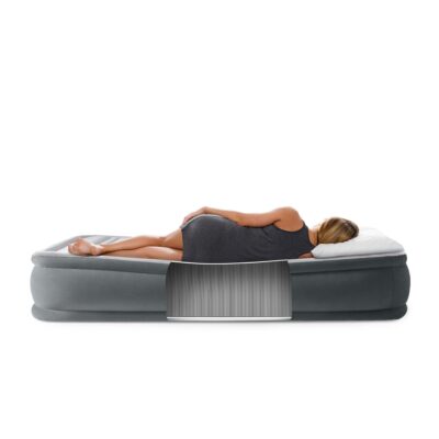 Intex 67768ND - Materasso Gonfiabile Dura-Beam Comfort Plush Piazza e Mezza con Pompa Elettrica Incorporata, PVC, Grigio, 137x191x33 cm