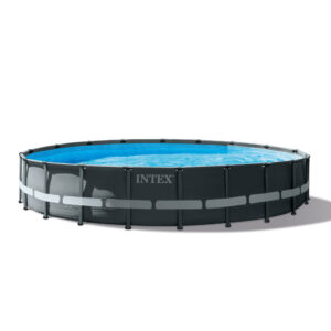 Intex 26334NP  Piscina Fuori Terra Ultra XTR Frame Rotonda, Pompa Filtro 7900 Lh, Scaletta, Telo Base e Copertura, 30079 L, Acciaio e PVC, Grigio, 610x122 cm