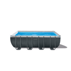 Intex 26356GN  Piscina Fuori Terra Ultra XTR Frame Rettangolare, Pompa Filtro 5700 Lh, Scaletta, Telo Base e Copertura, 17203 L, Acciaio e PVC, Grigio, 549x274x132 cm