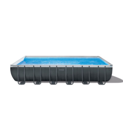 Intex 26364GN  Piscina Fuori Terra Ultra XTR Frame Rettangolare, Pompa Filtro 7900 Lh, Scaletta, Telo Base e Copertura, 31805 L, Acciaio e PVC, Grigio, 732x366x132 cm