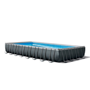 Intex 26378NP – Piscina Fuori Terra Ultra XTR Frame Rettangolare, Pompa Filtro 10000 L/h, Scaletta, Telo Base e Copertura, Kit Pulizia Deluxe e Set Volley, 54368 L, Acciaio e PVC, Grigio, 975x488x132 cm