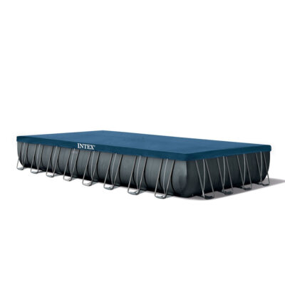 Intex 26378NP  Piscina Fuori Terra Ultra XTR Frame Rettangolare, Pompa Filtro 10000 Lh, Scaletta, Telo Base e Copertura, Kit Pulizia Deluxe e Set Volley, 54368 L, Acciaio e PVC, Grigio, 975x488x132 cm