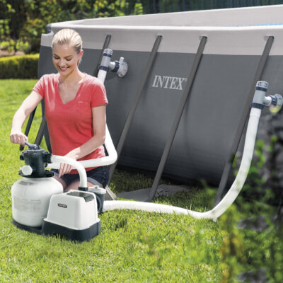 Intex 26646  Pompa Filtro a Sabbia Krystal Clear, Flusso d'Acqua 7900 Lh, Flusso di Sistema 6000 Lh, Plastica, Bianco