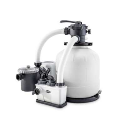 Intex 26680  Pompa Filtro a Sabbia Krystal Clear con Generatore Salino di Cloro Saltwater System Integrato, Flusso d'Acqua 10000 Lh, Flusso di Sistema 8000 Lh, per piscine con massimo 56800 L, Plastica, Bianco