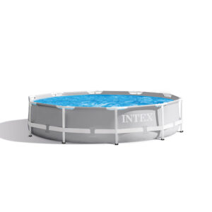 Intex 26700NP  Piscina Fuori Terra Prisma Frame Rotonda, 4485 L, Acciaio e PVC, Grigio, 305x76 cm