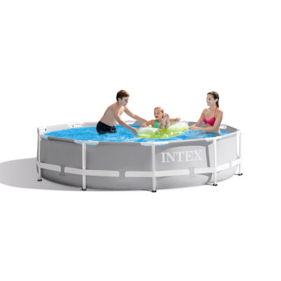 Intex 26700NP  Piscina Fuori Terra Prisma Frame Rotonda, 4485 L, Acciaio e PVC, Grigio, 305x76 cm