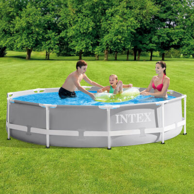 Intex 26700NP  Piscina Fuori Terra Prisma Frame Rotonda, 4485 L, Acciaio e PVC, Grigio, 305x76 cm