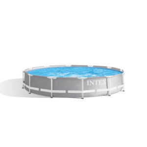 Intex 26710NP – Piscina Fuori Terra Prisma Frame Rotonda, 6503 L, Acciaio e PVC, Grigio, 366x76 cm