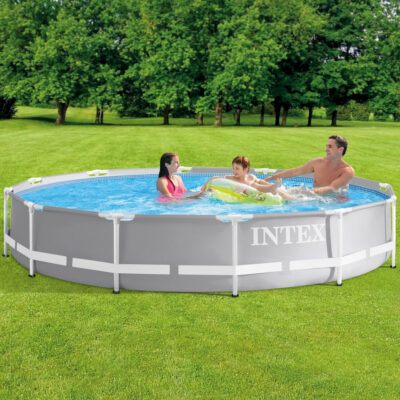 Intex 26710NP  Piscina Fuori Terra Prisma Frame Rotonda, 6503 L, Acciaio e PVC, Grigio, 366x76 cm