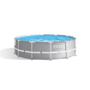 Intex 26716NP  Piscina Fuori Terra Prisma Frame Rotonda, Pompa Filtro 2006 Lh, Scaletta, 8592 L, Acciaio e PVC, Grigio, 366x99 cm