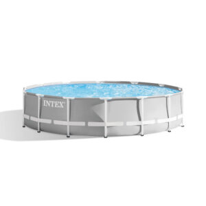 Intex 26720NP  Piscina Fuori Terra Prisma Frame Rotonda, Pompa Filtro 3785 Lh, Scaletta, Telo Base e Copertura, 12706 L, Acciaio e PVC, Grigio, 427x107 cm
