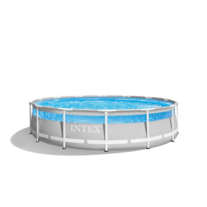 Intex 26722NP  Piscina Fuori Terra Prisma Frame Clearview Rotonda, Pompa Filtro 3785 Lh, Scaletta, Telo Base e Copertura, 12706 L, Acciaio e PVC, Grigio, 427x107 cm