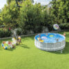 Intex 26724NP  Piscina Fuori Terra Prisma Frame Rotonda, Pompa Filtro 3785 Lh, Scaletta, Telo Base e Copertura, 14614 L, Acciaio e PVC, Grigio, 457x107 cm