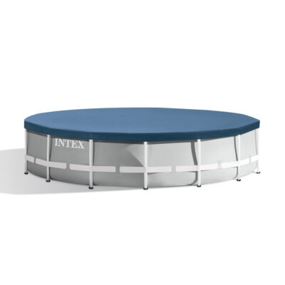 Intex 26724NP  Piscina Fuori Terra Prisma Frame Rotonda, Pompa Filtro 3785 Lh, Scaletta, Telo Base e Copertura, 14614 L, Acciaio e PVC, Grigio, 457x107 cm