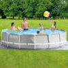 Intex 26724NP  Piscina Fuori Terra Prisma Frame Rotonda, Pompa Filtro 3785 Lh, Scaletta, Telo Base e Copertura, 14614 L, Acciaio e PVC, Grigio, 457x107 cm