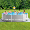 Intex 26726NP  Piscina Fuori Terra Prisma Frame Rotonda, Pompa Filtro 3785 Lh, Scaletta, Telo Base e Copertura, 16805 L, Acciaio e PVC, Grigio, 457x122 cm