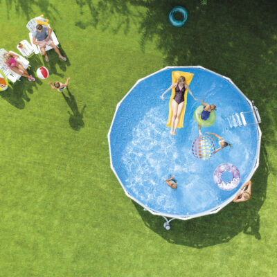 Intex 26726NP  Piscina Fuori Terra Prisma Frame Rotonda, Pompa Filtro 3785 Lh, Scaletta, Telo Base e Copertura, 16805 L, Acciaio e PVC, Grigio, 457x122 cm
