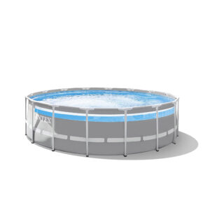 Intex 26730NP  Piscina Fuori Terra Prisma Frame Clearview Rotonda, Pompa Filtro 5678 Lh, Scaletta, Telo Base e Copertura, 19156 L, Acciaio e PVC, Grigio, 488x122 cm