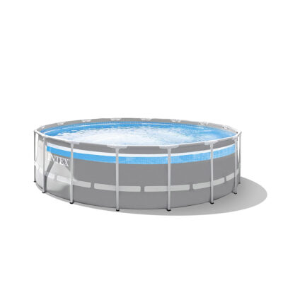 Intex 26730NP  Piscina Fuori Terra Prisma Frame Clearview Rotonda, Pompa Filtro 5678 Lh, Scaletta, Telo Base e Copertura, 19156 L, Acciaio e PVC, Grigio, 488x122 cm