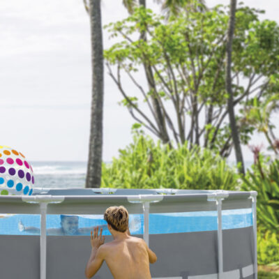 Intex 26730NP  Piscina Fuori Terra Prisma Frame Clearview Rotonda, Pompa Filtro 5678 Lh, Scaletta, Telo Base e Copertura, 19156 L, Acciaio e PVC, Grigio, 488x122 cm