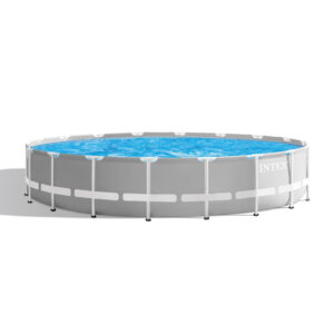 Intex 26732NP  Piscina Fuori Terra Prisma Frame Rotonda, Pompa Filtro 5678 Lh, Scaletta, Telo Base e Copertura, 24311 L, Acciaio e PVC, Grigio, 549x122 cm