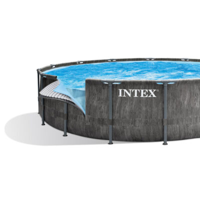 Intex 26744NP  Piscina Fuori Terra Prisma Frame Greywood Rotonda, Pompa Filtro 5678 Lh, Scaletta, Telo Base e Copertura, 24311 L, Acciaio e PVC, Marrone, 549x122 cm