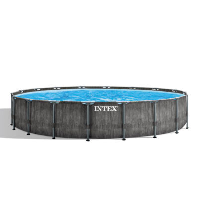 Intex 26744NP  Piscina Fuori Terra Prisma Frame Greywood Rotonda, Pompa Filtro 5678 Lh, Scaletta, Telo Base e Copertura, 24311 L, Acciaio e PVC, Marrone, 549x122 cm