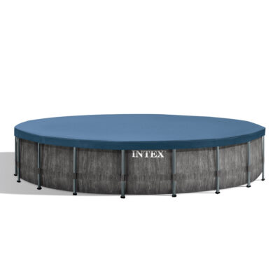 Intex 26744NP  Piscina Fuori Terra Prisma Frame Greywood Rotonda, Pompa Filtro 5678 Lh, Scaletta, Telo Base e Copertura, 24311 L, Acciaio e PVC, Marrone, 549x122 cm