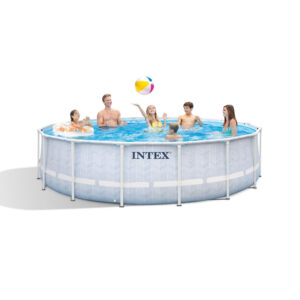 Intex 26746NP  Piscina Fuori Terra Prisma Frame Chevron Rotonda, Pompa Filtro 5678 Lh, Scaletta, Telo Base e Copertura, 19156 L, Acciaio e PVC, Multicolore, 488x122 cm