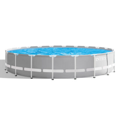 26756NP_1.jpg Intex 26756NP Piscina Fuori Terra Prisma Frame Rotonda, Pompa Filtro 5678 Lh, Scaletta, Telo Base e Copertura, 32695 L, Acciaio e PVC, Grigio, 610x132 cm