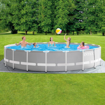 26756NP_3.jpg Intex 26756NP Piscina Fuori Terra Prisma Frame Rotonda, Pompa Filtro 5678 Lh, Scaletta, Telo Base e Copertura, 32695 L, Acciaio e PVC, Grigio, 610x132 cm