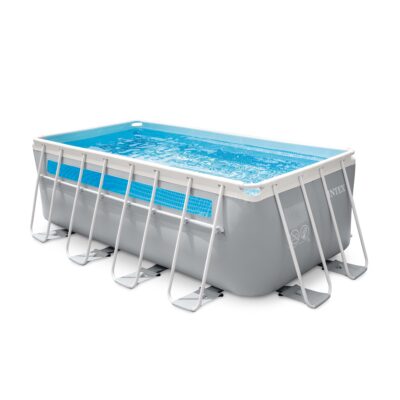 Intex 26770NP  Piscina Fuori Terra Prisma Frame Clearview Rettangolare, Pompa Filtro 2006 Lh, Scaletta, Telo Base e Copertura, 8418 L, Acciaio e PVC, Grigio, 400x200x122 cm