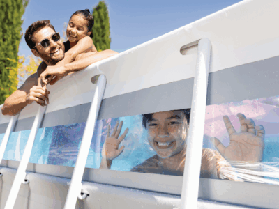 Intex 26770NP  Piscina Fuori Terra Prisma Frame Clearview Rettangolare, Pompa Filtro 2006 Lh, Scaletta, Telo Base e Copertura, 8418 L, Acciaio e PVC, Grigio, 400x200x122 cm