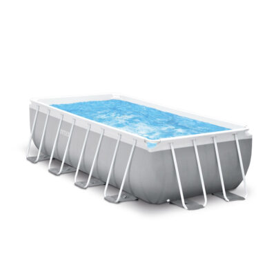 Intex 26788NP  Piscina Fuori Terra Prisma Frame Rettangolare, Pompa Filtro 2006 Lh, Scaletta, 6836 L, Acciaio e PVC, Grigio, 400x200x100 cm