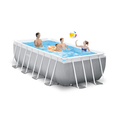 Intex 26790NP  Piscina Fuori Terra Prisma Frame Rettangolare, Pompa Filtro 2006 Lh, Scaletta, 8418 L, Acciaio e PVC, Grigio, 400x200x122 cm