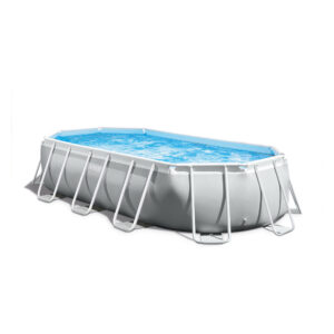 Intex 26796NP  Piscina Fuori Terra Prisma Frame Ovale, Pompa Filtro 5678 Lh, Scaletta, Telo Base e Copertura, 13365 L, Acciaio e PVC, Grigio, 503x274x122 cm