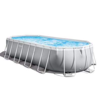 Intex 26798NP  Piscina Fuori Terra Prisma Frame Ovale, Pompa Filtro 5678 Lh, Scaletta, Telo Base e Copertura, 18202 L, Acciaio e PVC, Grigio, 610x305x122 cm