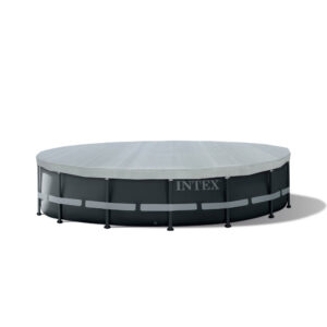 Intex 28040 - Telo Copripiscina Deluxe per Piscina Frame Rotonda, Polietilene, Grigio, 488 cm