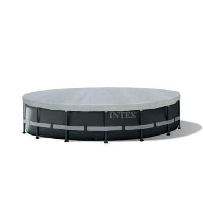 Intex 28040 - Telo Copripiscina Deluxe per Piscina Frame Rotonda, Polietilene, Grigio, 488 cm
