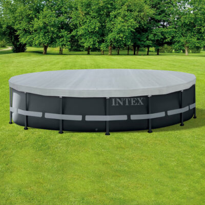 Intex 28040 - Telo Copripiscina Deluxe per Piscina Frame Rotonda, Polietilene, Grigio, 488 cm
