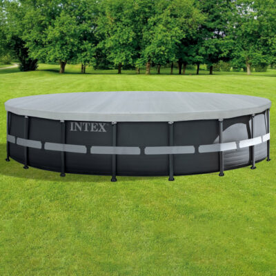 Intex 28041 - Telo Copripiscina Deluxe per piscina Frame rotonda, Polietilene, Grigio, 549 cm