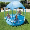 Intex 28209NP  Piscina Fuori Terra Canopy Metal Frame Rotonda, con Tettoia Parasole Removibile e Spruzzino Acqua, 700 L, Acciaio e PVC, Azzurro, 183x38 cm