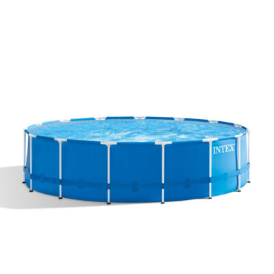 Intex 28242NP  Piscina Fuori Terra Metal Frame Rotonda, Pompa Filtro 3785 Lh, Scaletta, Telo Base e Copertura, 16805 L, Acciaio e PVC, Blu, 457x122 cm