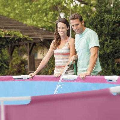 Intex 28292NP  Piscina Fuori Terra Metal Frame Rotonda, Pompa Filtro 1250 Lh, 2843 L, Acciaio e PVC, Rosa, 244x76 cm