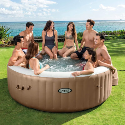 Intex 28412EX - PureSpa Vasca Idromassaggio Gonfiabile Bubble Massage, 8 posti, 170 Getti, Riscaldatore, PVC, Beige, 236x71 cm